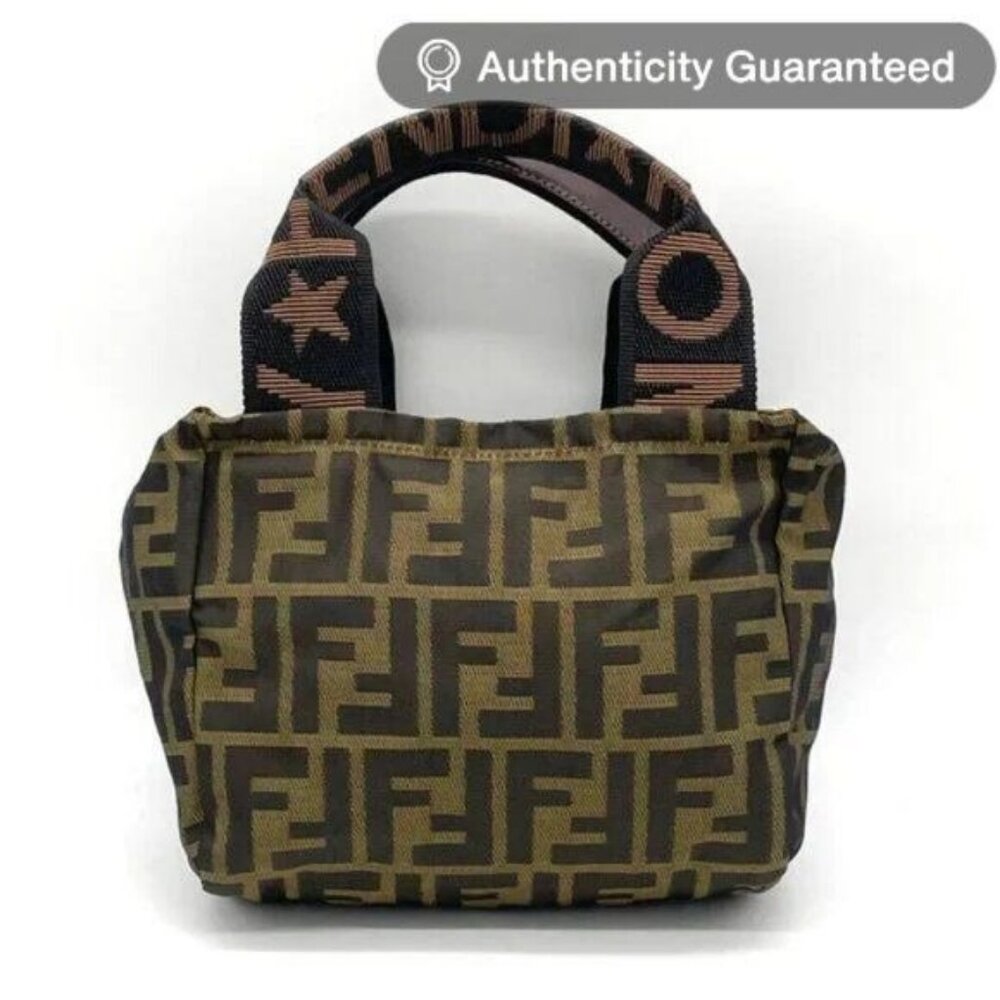 Authentic Fendi FF Vintage Zucca Canvas Mini Bag Small Handbag Tan Brown Y2K